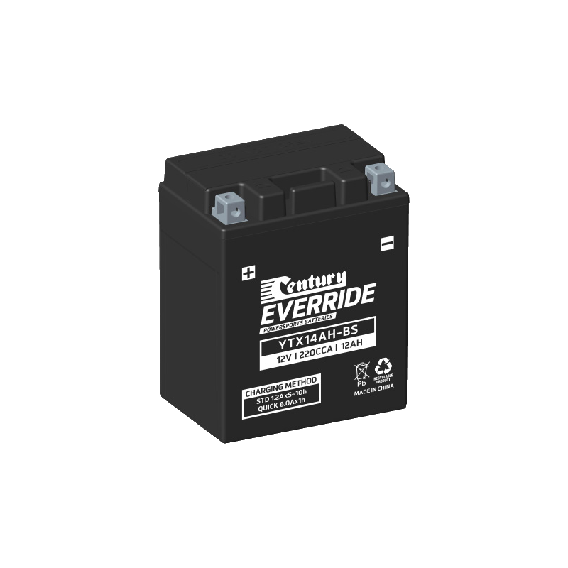 YTX14AH-BS Century EverRide Hi Performance AGM Battery 220CCA 12AH