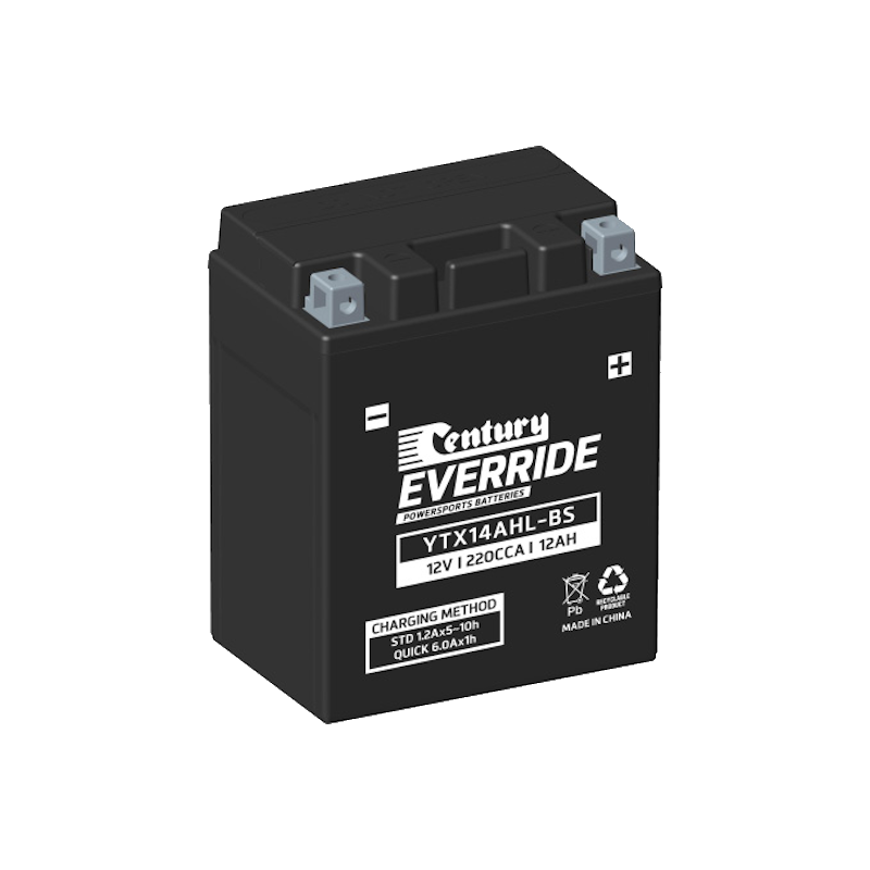 YTX14AHL-BS Century EverRide Hi Performance AGM Battery 220CCA 12AH