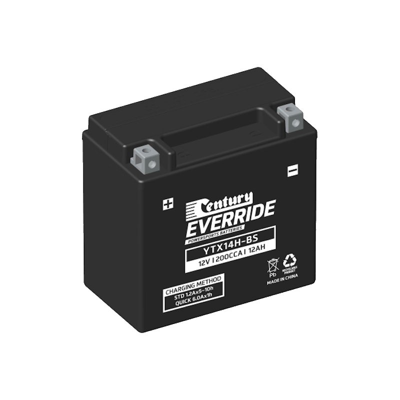 YTX14H-BS Century EverRide Hi Performance AGM Battery 200CCA 12AH