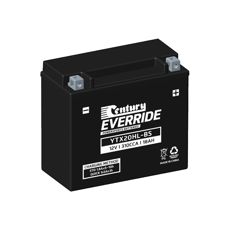 YTX20HL-BS Century EverRide Hi Performance AGM Battery 310CCA 18AH