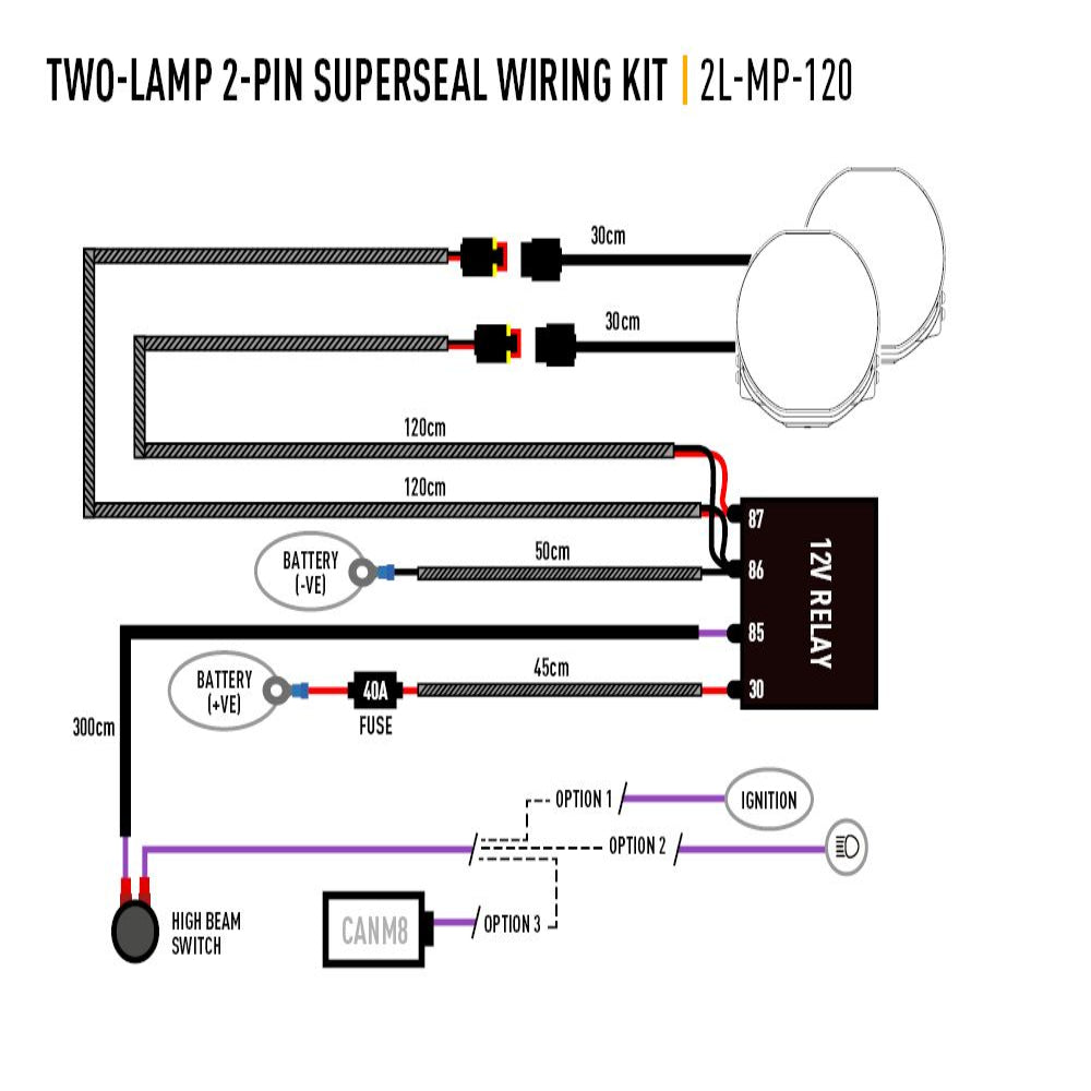 Lazerlamps Two-Lamp Wiring Kit - Mid Power (2-Pin, Superseal, 12V)