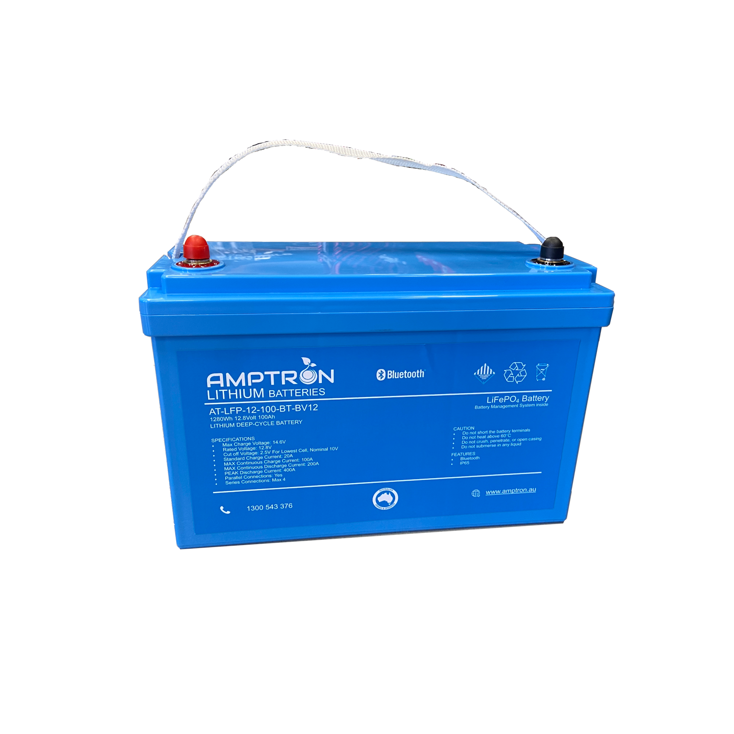 Amptron 12V 100Ah / 200A Cont. Discharge LiFePO4 Lithium Battery w/Bluetooth