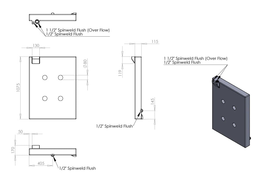 Boab 80L Poly Under Tray Water Tank