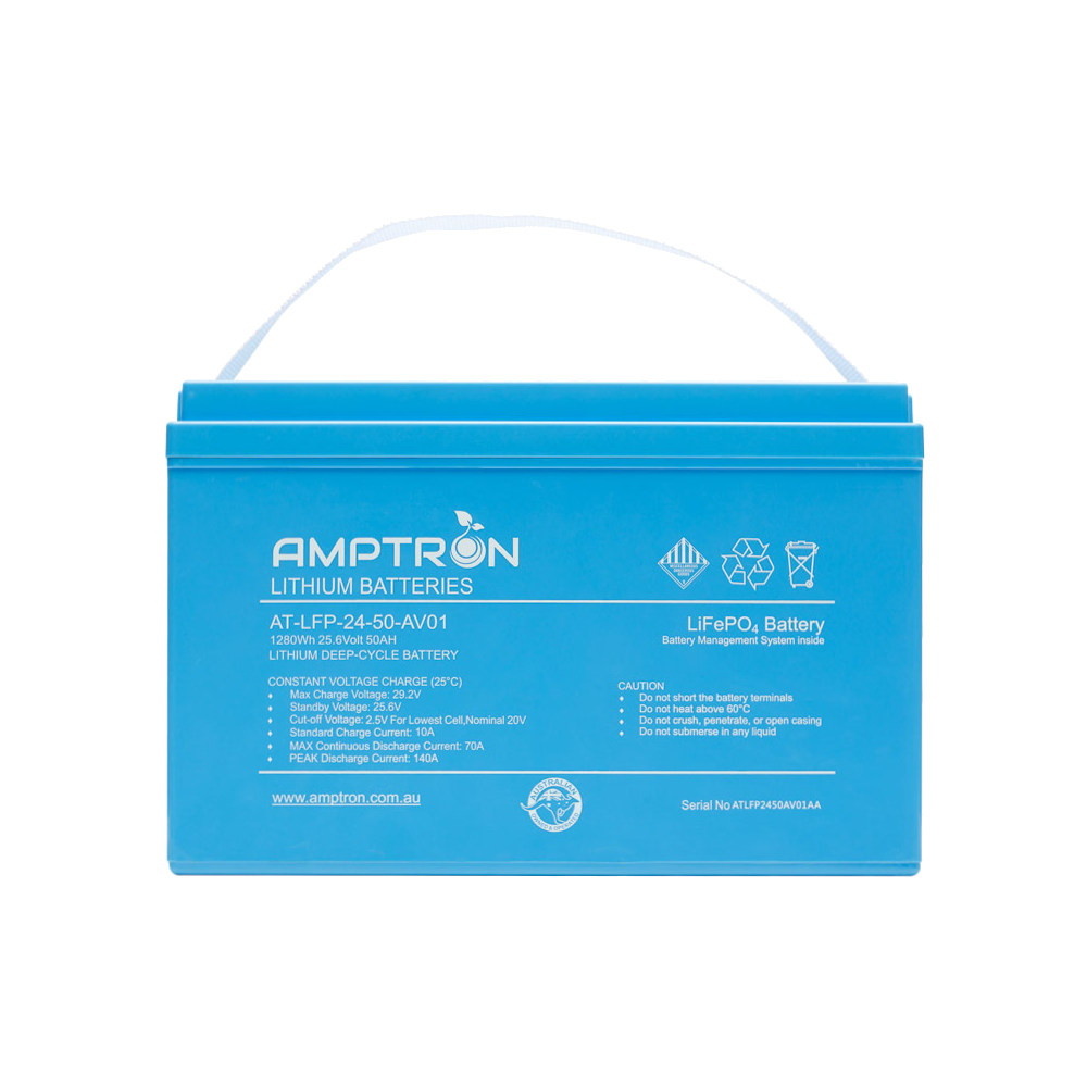 Amptron 24V 50Ah / 70A Cont. Discharge LiFePO4 Lithium Battery