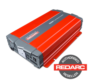 Photo of the Redarc 12V 1500W Inverter (Model R-12-1500RS) with a compact and rugged design, LED display for easy monitoring, and mounting feet for easy installation. | perth pro auto electric parts | authorised redarc reseller