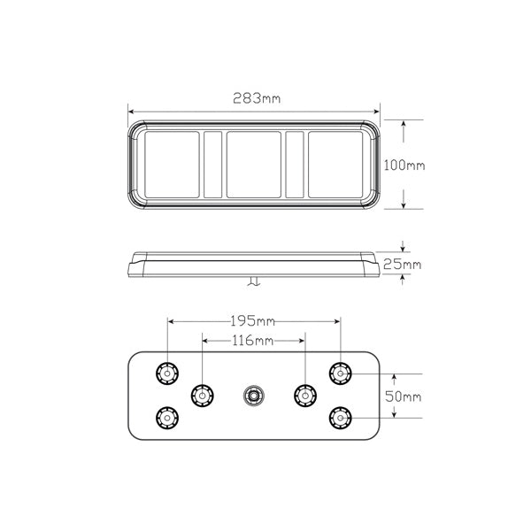 LED-283ARRM LED Autolamps LED Stop/Tail/Indicator/Reflector 12-24V 283x100x25mm Technical Drawing| Stop/Tail/Indicator Lights| Perth Pro Auto Electric Parts