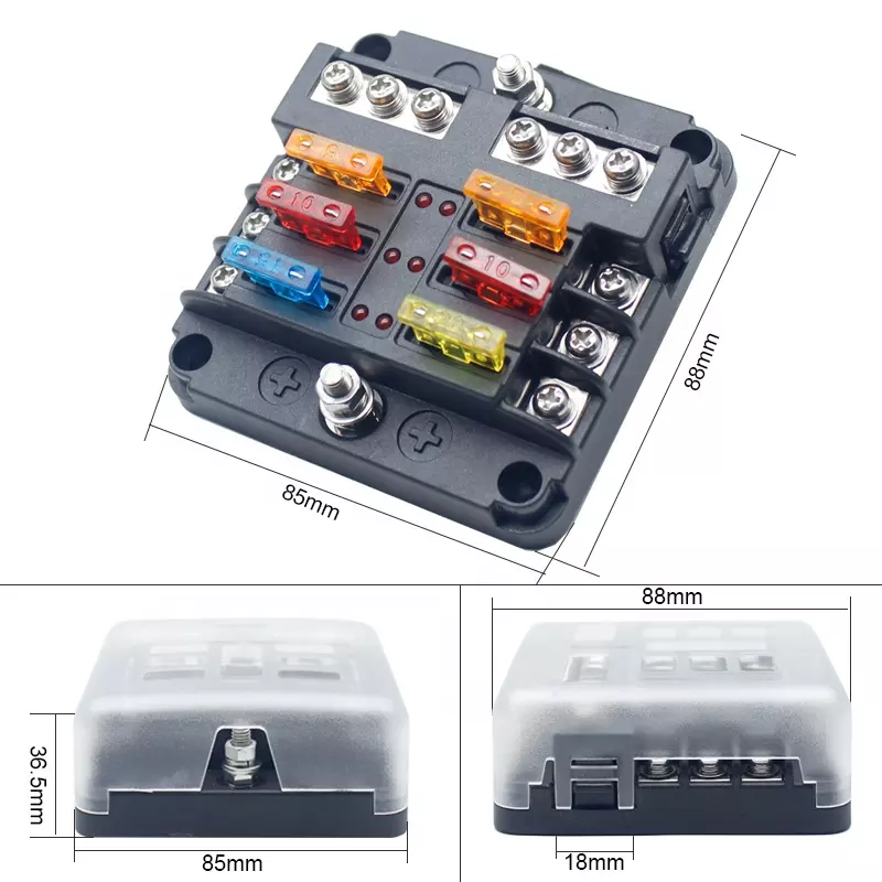 Fuse Block 6 Way Fuse Negative Bus Bar & Red LED & Fuses | Power Distribution