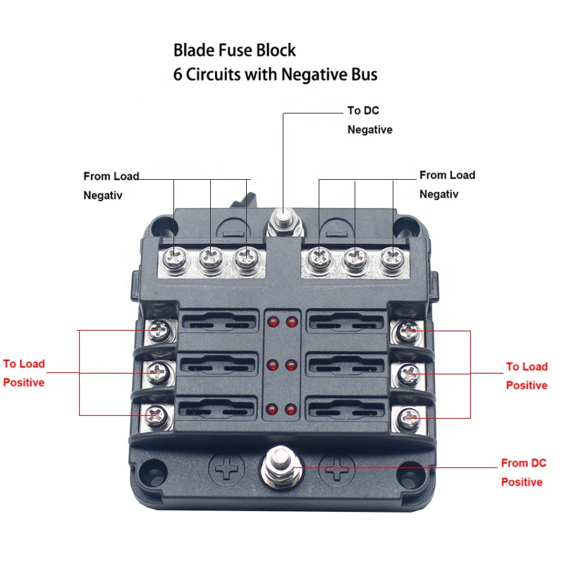 Fuse Block 6 Way Fuse Negative Bus Bar & Red LED & Fuses | Power Distribution