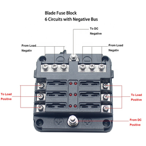 Fuse Block 6 Way Fuse Negative Bus Bar & Red LED & Fuses | Power Distribution