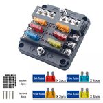 Load image into Gallery viewer, Fuse Block 6 Way Fuse Negative Bus Bar &amp; Red LED &amp; Fuses | Power Distribution
