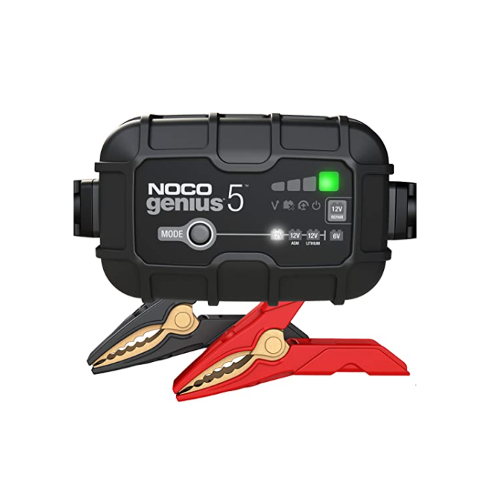 NOCO GENIUS5, 5A Smart Car Battery Charger, 6V and 12V Automotive Charger,  Battery Maintainer, Trickle Charger, Float Charger and Desulfator for
