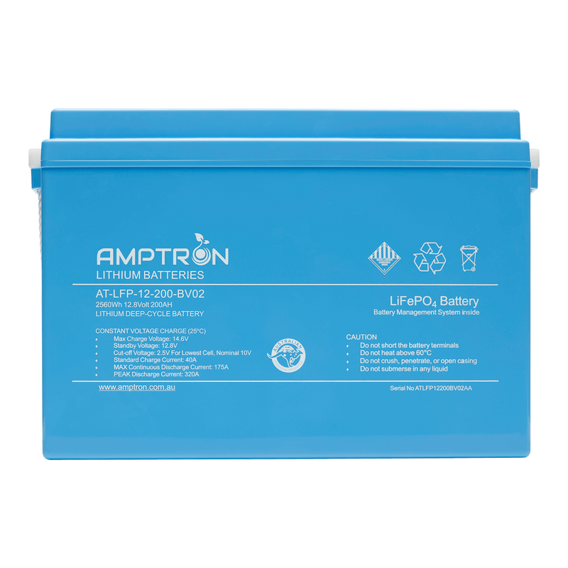Amptron Lithium 12V 200 Ah / 175A Cont. discharge LiFePO4 Battery