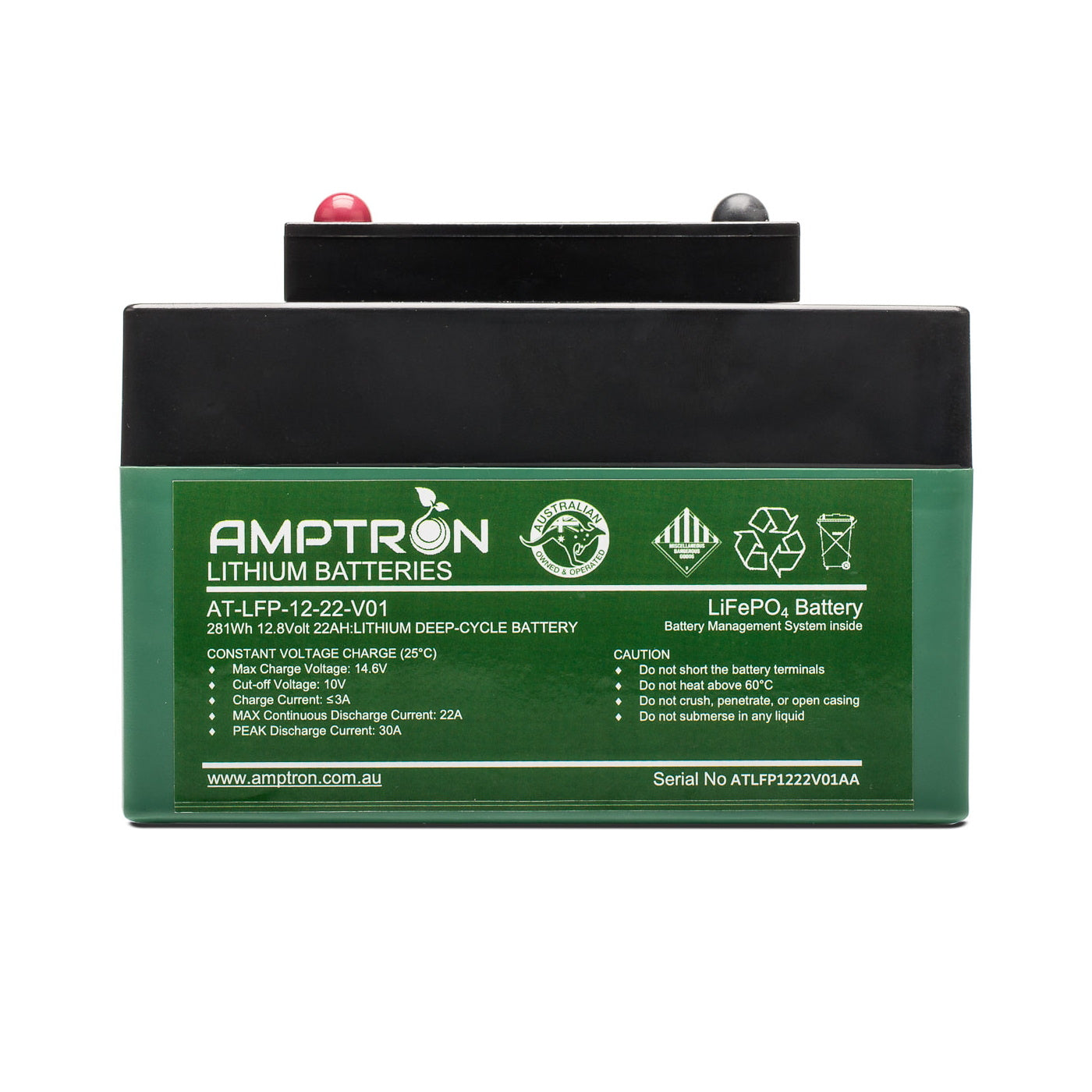 Amptron Lithium Golf Cart 12V 22Ah LiFePO4 Battery and Charger Combo kit