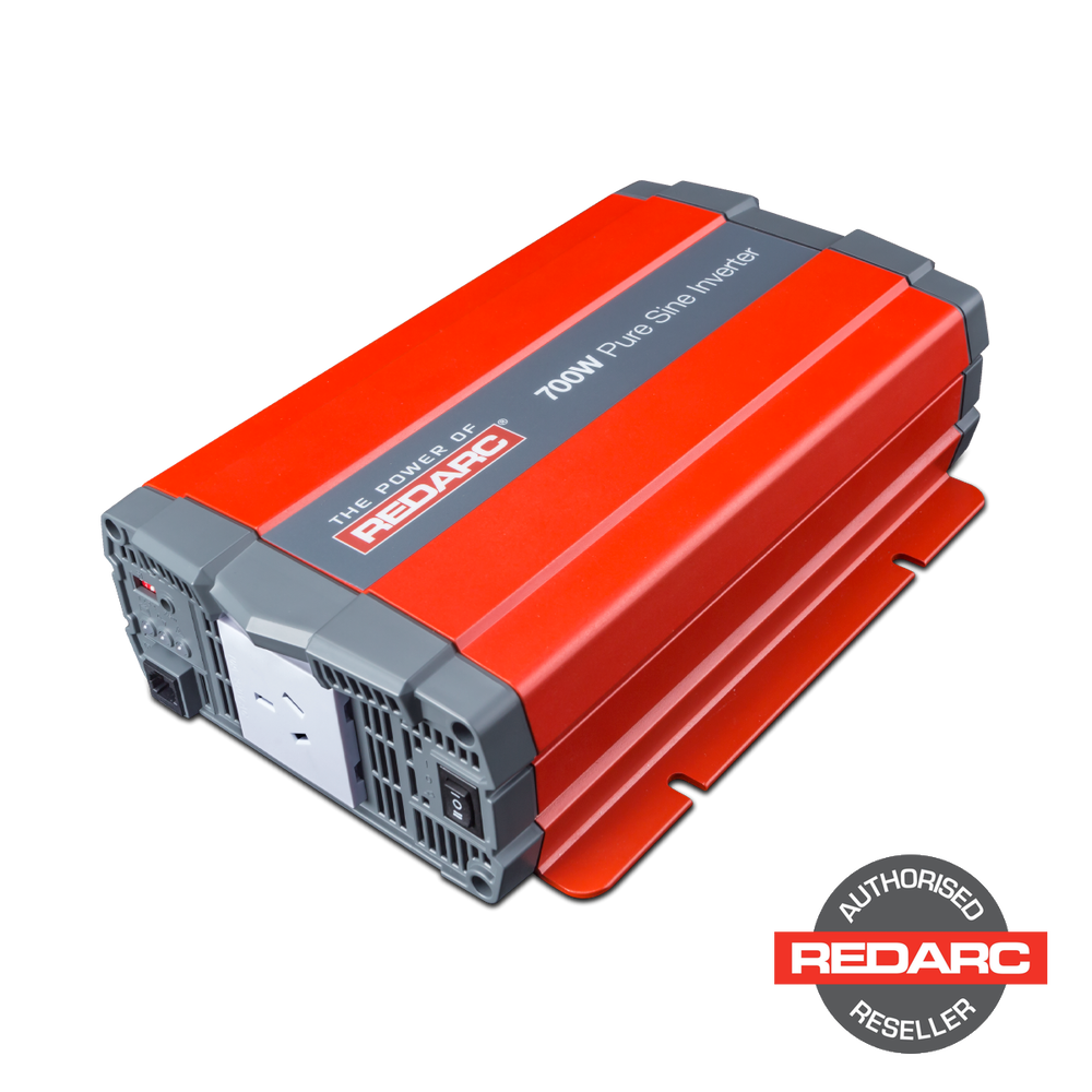 hoto of the Redarc 12V 700W Inverter (Model R-12-700) with a compact design and easy-to-read LED display for monitoring power output | perth pro auto electric parts | autorised redarc reseller